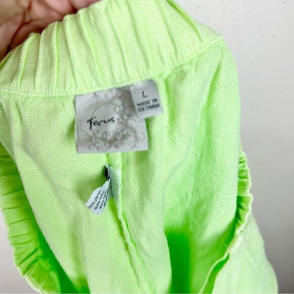 Focus Lime Green Linen Bermuda Shorts Size Large NEW NWT Lagenlook Boho Artsy - Picture 5 of 7